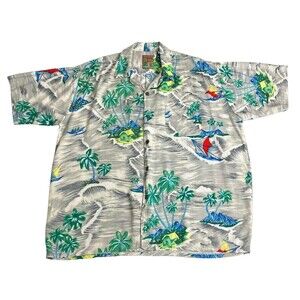 Vintage Pineapple Connection Hawaiian Shirt Mens L Sailboat Palm All Over Print